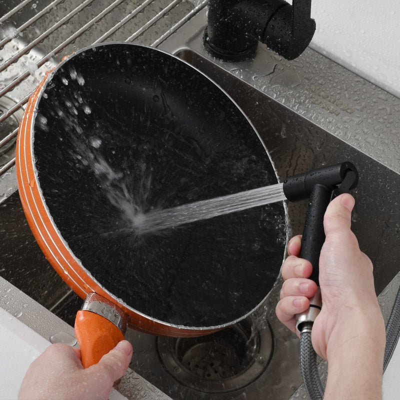 CIENCIA Kitchen Sink Side Sprayer Set Stainless Steel Pull Out Spray Head with Hose and Holder, Black, WS030CF - Image 4